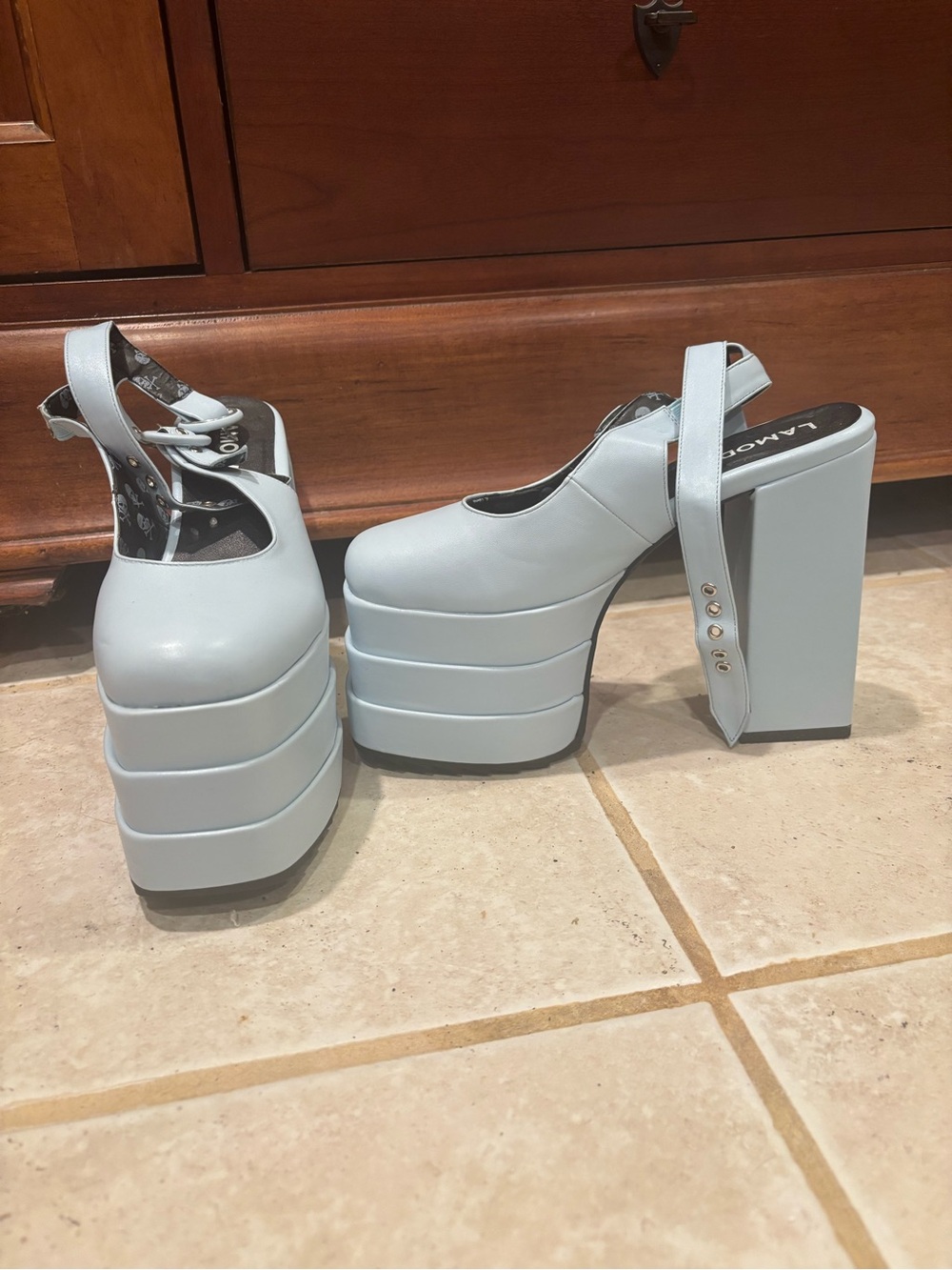 Lamont Powder Blue Layered Platform Mary Jane Heels